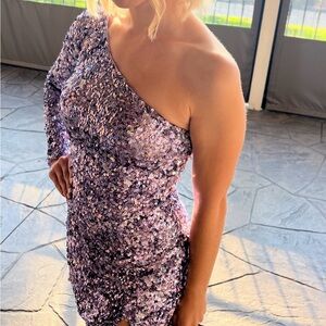 Sherri Hill Lilac Purple Sequin One-Shoulder Dress Size 0